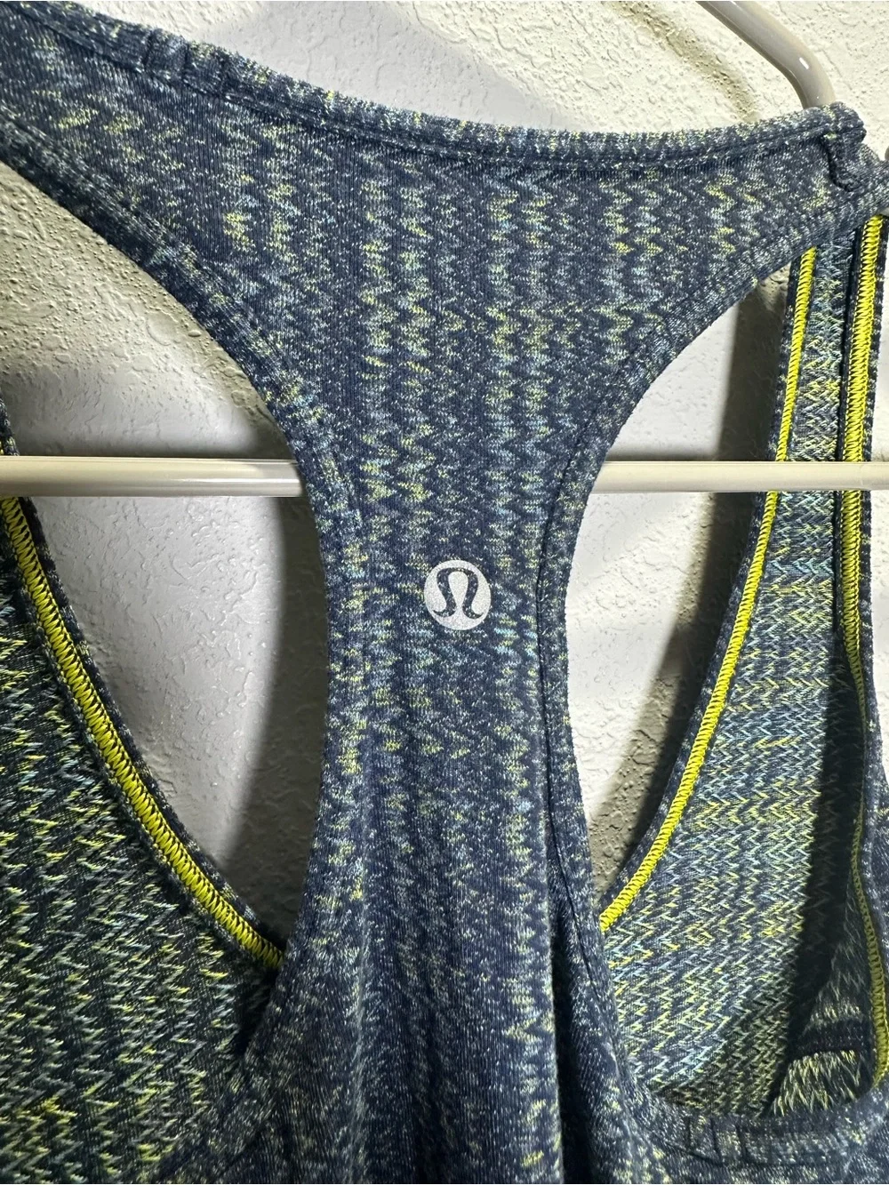 lululemon athletica Navy Striped Racerback Tank with Yellow Trim